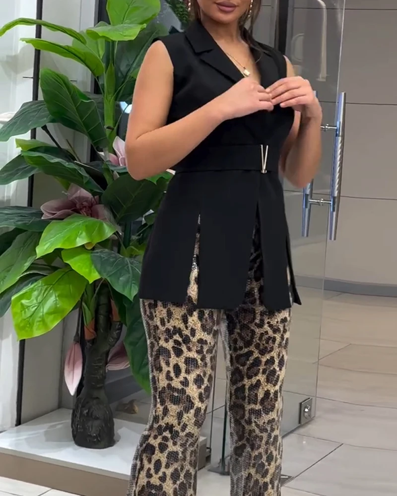 2025 Women's Casual Loose Trousers Fashion Leopard Print Pearl Flared Wide Leg Pants for Women