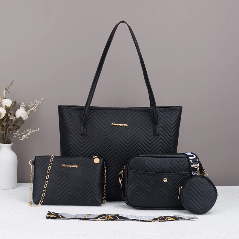 Wave pattern daily commuting large capacity tote bag handbag four piece set fashion trend personality change camera bag