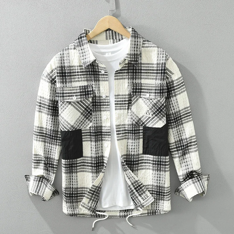 Men's Casual Plaid Striped Cotton Shirt Pocket Button-down Comfortable Soft Long Sleeve Standard-fit Checked Shirts