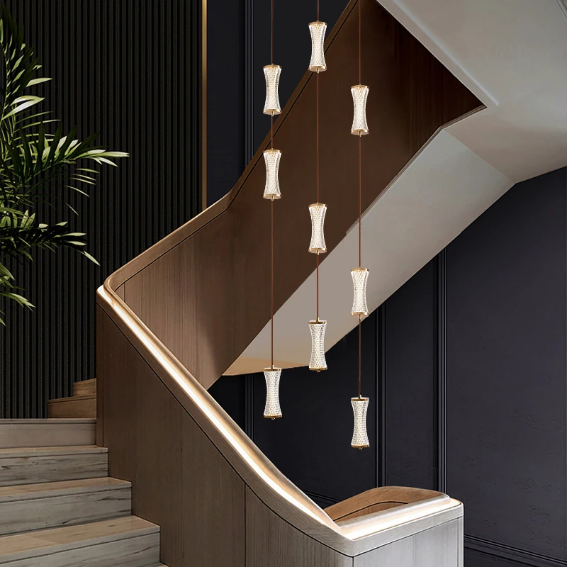 

Staircase long chandelier Nordic modern high-end hotel lobby atmospheric lamp decoration loft duplex building villa pendent lamp