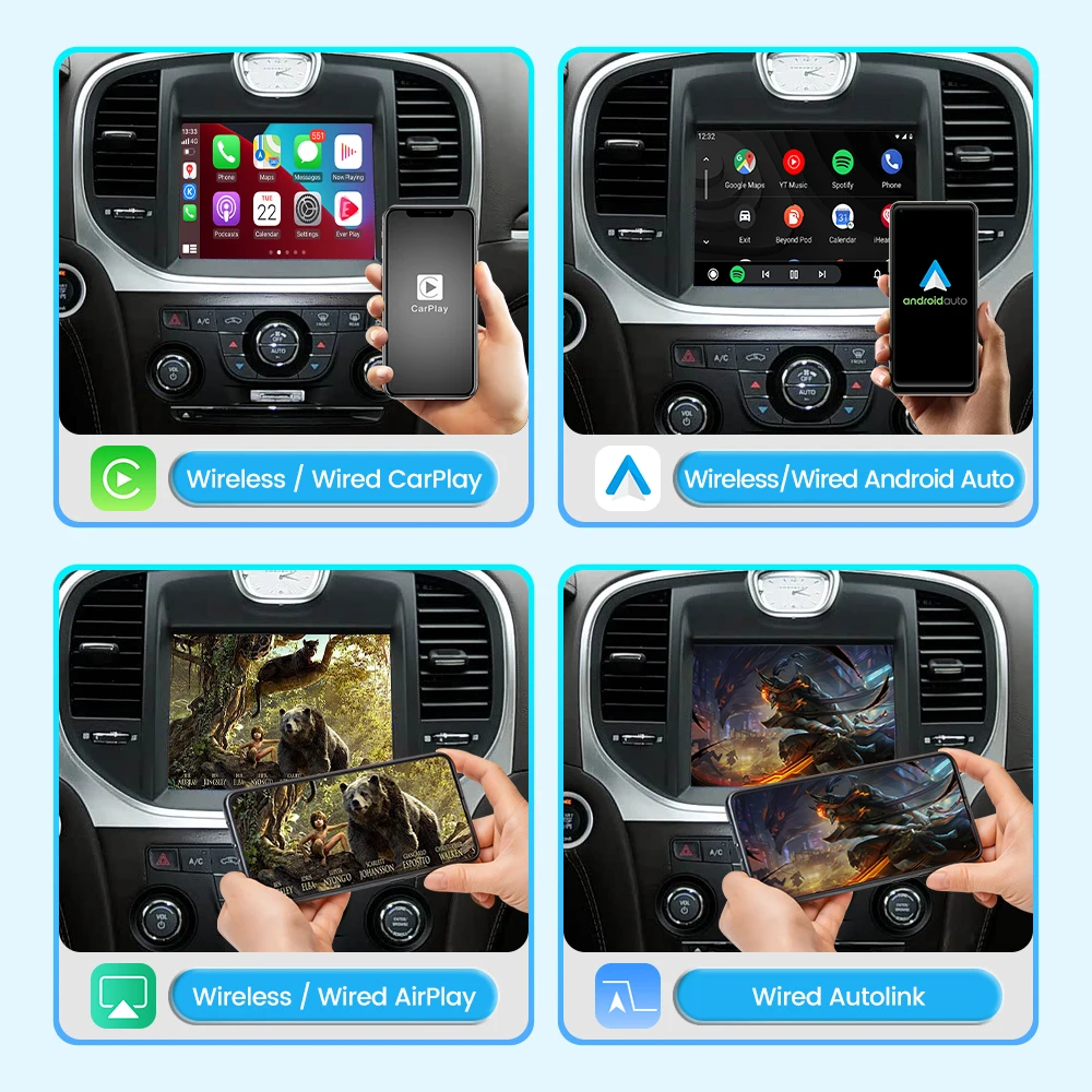 JoyeAuto Wireless CarPlay Android Auto Interface for 2012-2016 Chrysler 300c Mirroring AirPlay USB Flash OEM Screen Upgrade Box