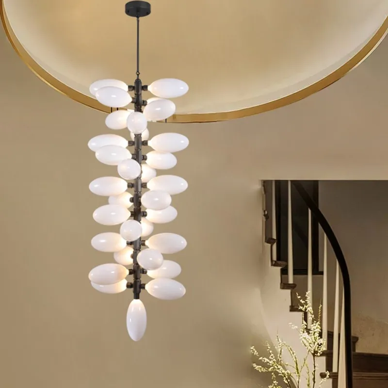 

Elegant American Grape Motif Pendant Lamp Metal Glass Brass Black Silvery Dimmable Ceilings Lustre Staircase