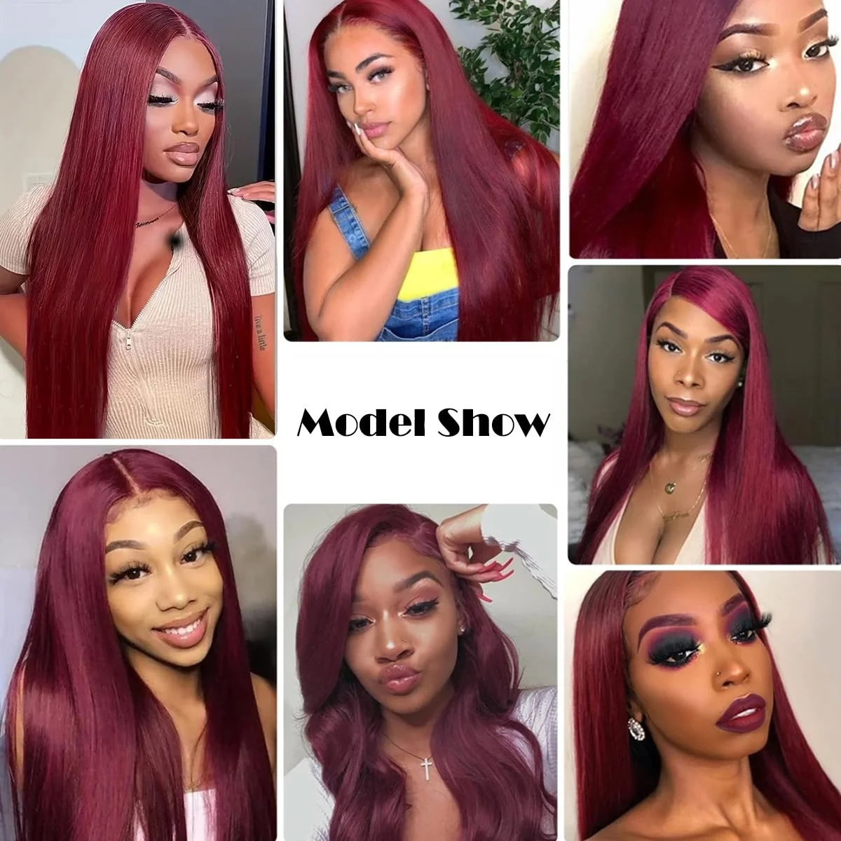 44 46 Inch 99J Burgundy Red Straight Human Hair Wig 13x6 13x4 HD Transparent Lace Front Wig 200% Density Brazilian Cuticle Aligned Remy Hair Pre Plucked Baby Hair Wig Natural Hairline Soft Silky Wigs for Women Daily Party Wear view 4