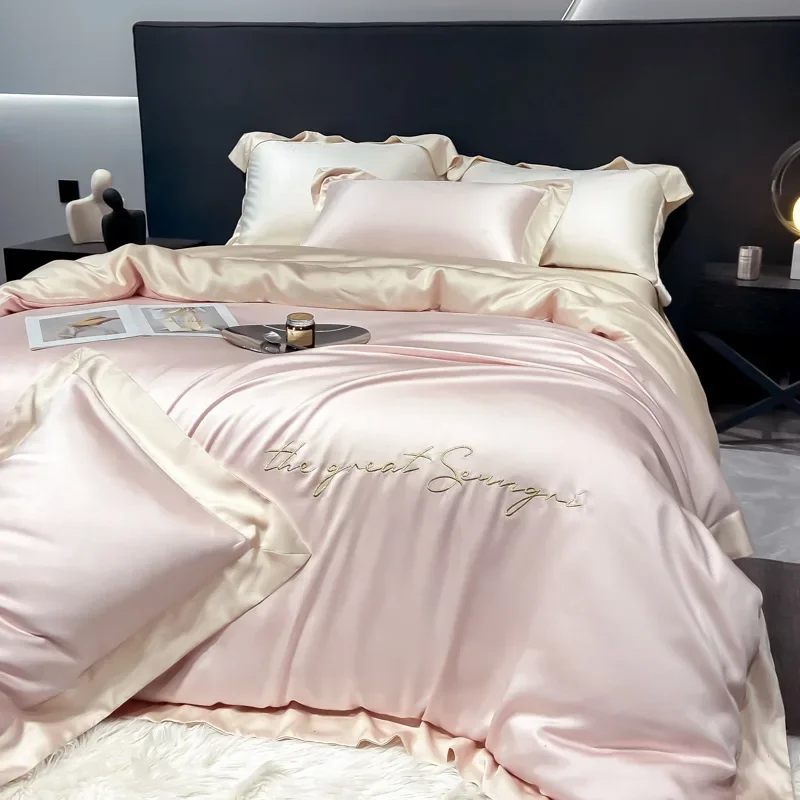 Light Luxury Austrian Class A 200s Lenzing Tencel Four-piece Silky Sleeping Naked Quilt Cover Sheet Ice Silk Bedding