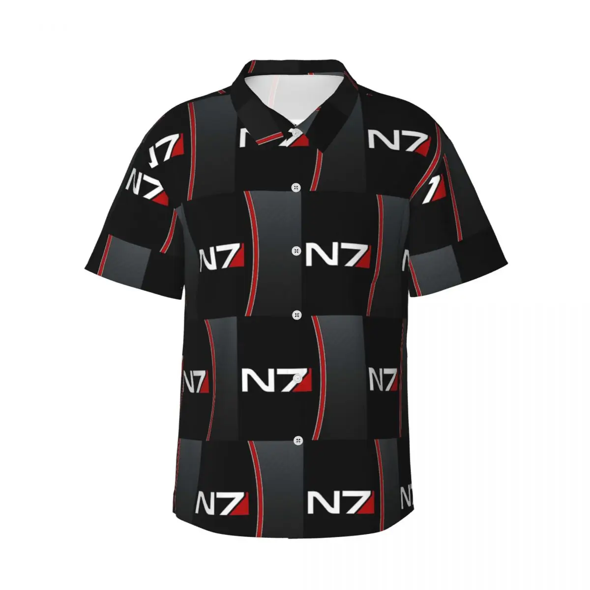 N7 Mass Effect Emblem Men's Shirts Hawaiian Short Sleeve Shirt Funny Button Tops for Summer Beach