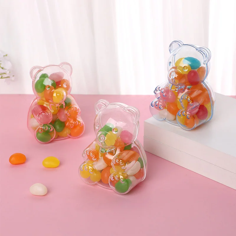 10/12Pcs Cute Clear Bear Shaped Plastic Candy Boxes Baby Shower Mini Teddy Bear Treat Box Gender Reveal Birthday Party Candy Jar