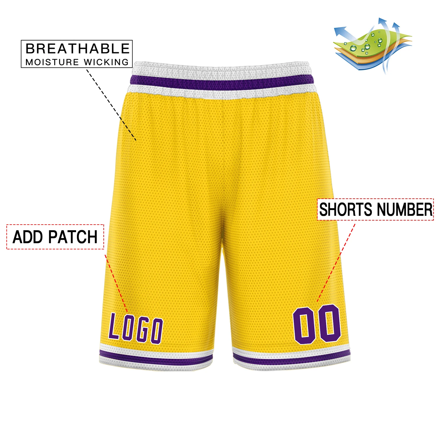 

Custom Men Basketball Shorts Quick Dry Gym Women Sports Athletic Training Jogging Shorts Mesh Customize Sweatpants Yellow