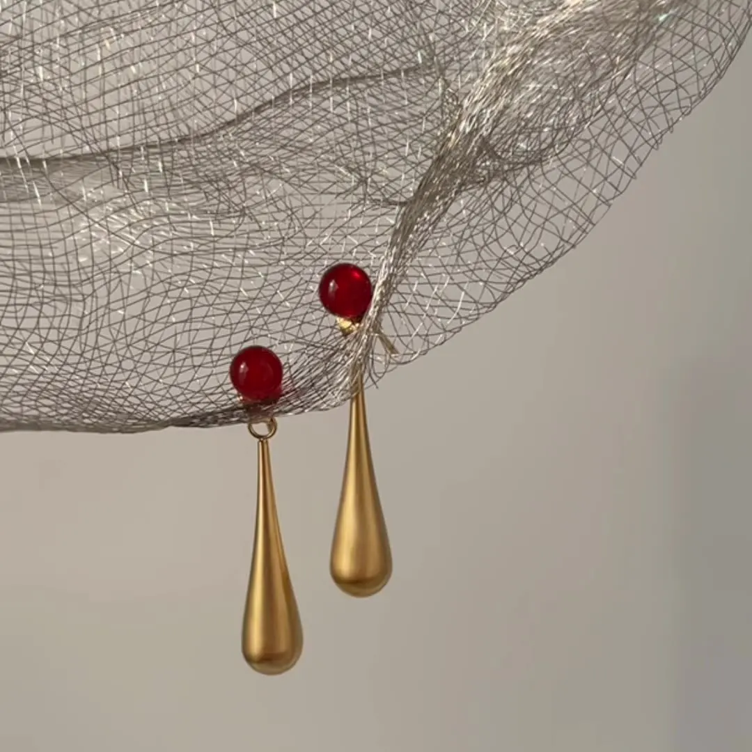 Natürliche Retro Achat Stein Wassertropfen Anhänger Ohrringe Gold Farbe Edelstahl Eingetroffen Charme Schmuck Empfehlen