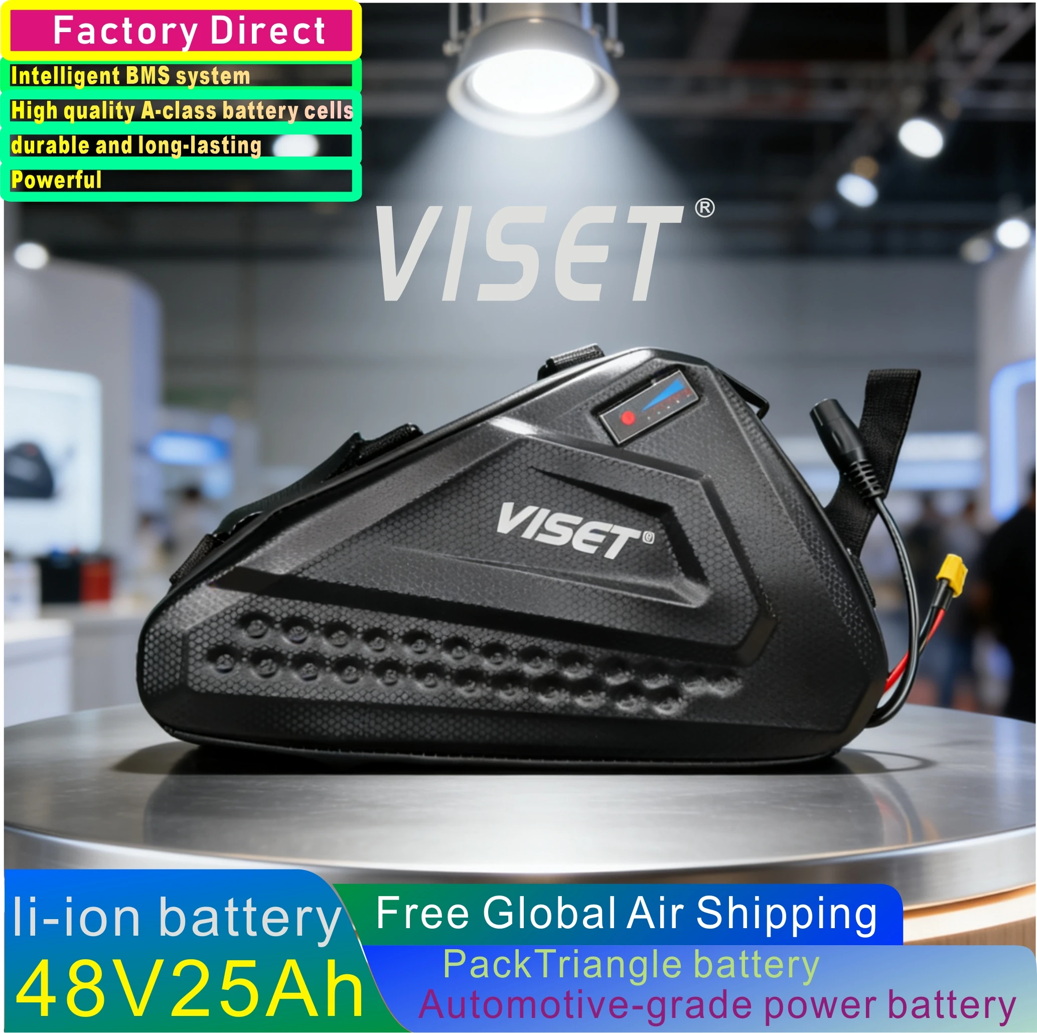 VISET New 48V 30AH Triangle Pack 18650-21700 Battery for 250W-1500W Motors Suitable for Mountain Bike/Scooter Conversion Kit DIY