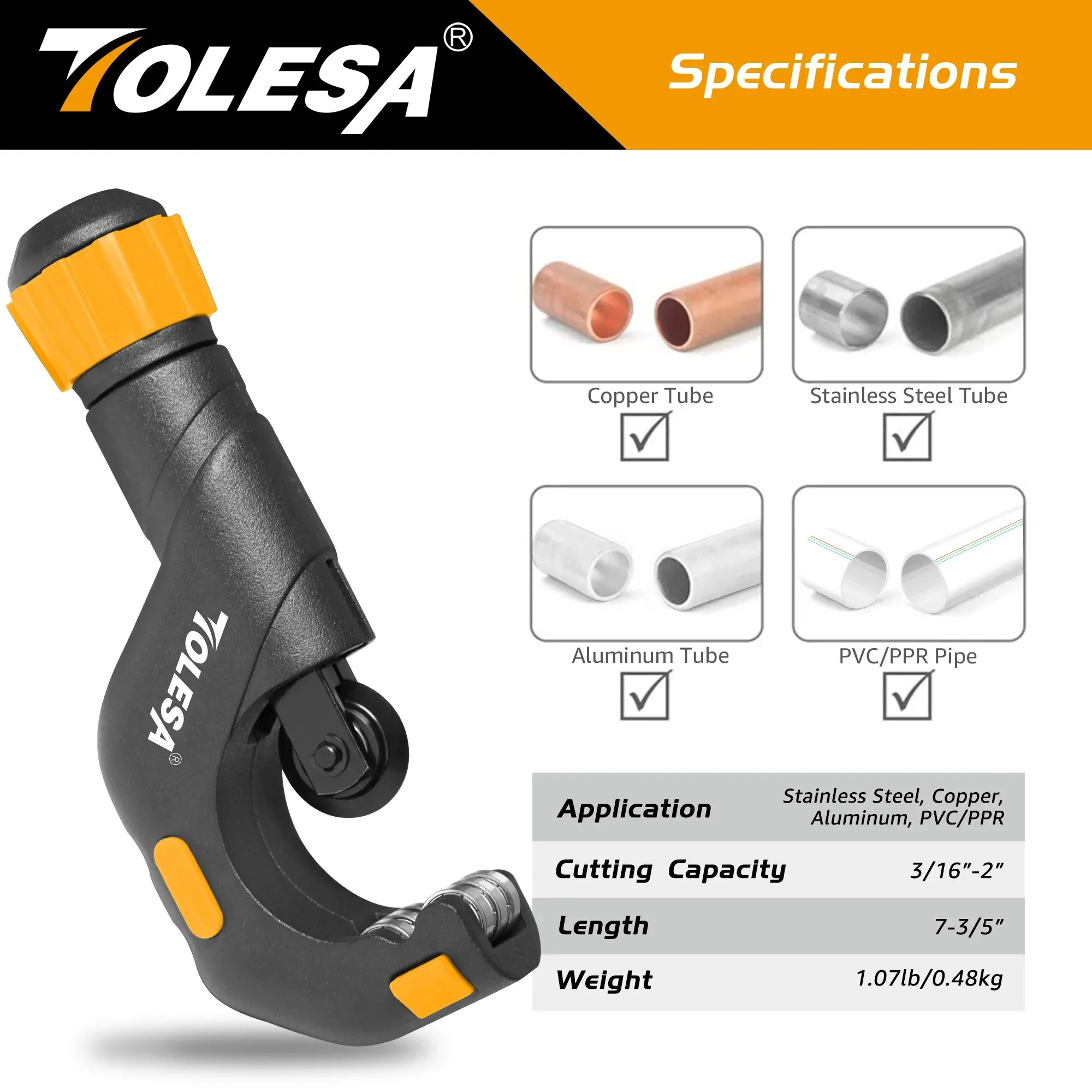 TOLESA 5-50mm Pipe Cutter Tools Heavy Duty Tube Cutter for Cutting Plastic Pipe Copper Brass Aluminum Thin Stainless Steel Pipe