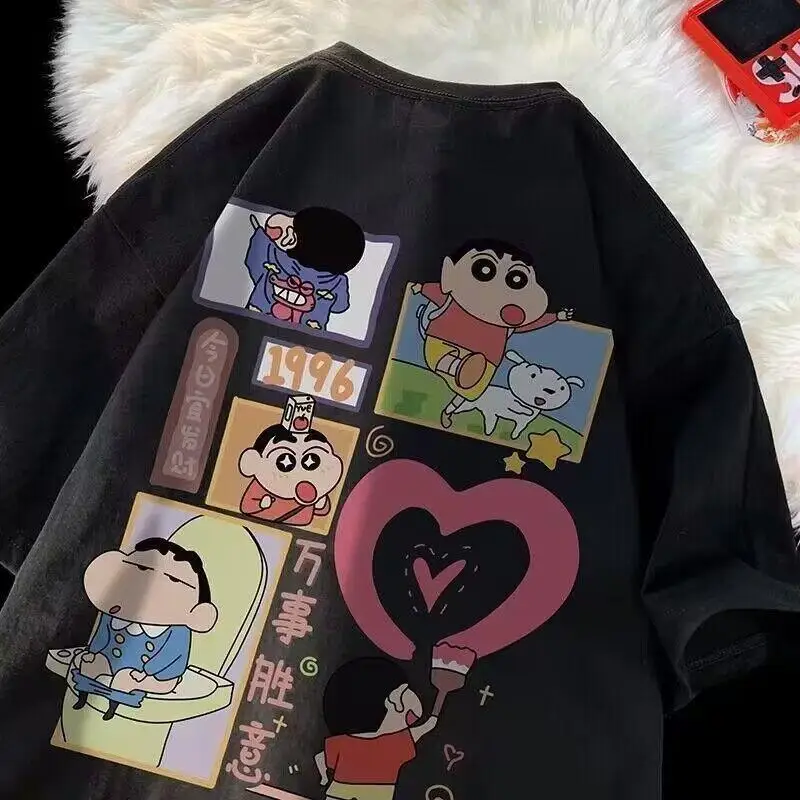 New Creative Cute Cartoon Anime Short Sleeve Bandai Crayon Shin Chan Printed T Shirt Loose Fitting Men and Women Couple Top