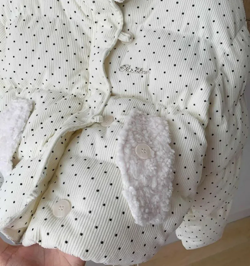 アメリカンレトロ韓国風水玉模様コットン冬用トップス、甘くて可愛い、ゆったりとした着痩せ効果のあるジャケット、2025年新作