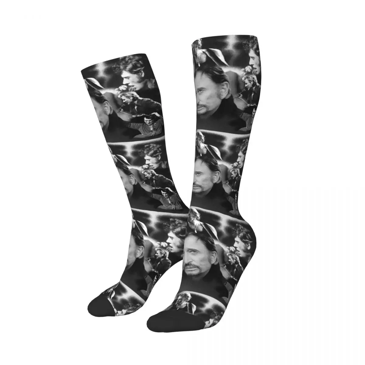 Funny Retro Rock Johnny Hallyday Stockings Girls Women 3D Print French France Singer Basketball Sports Thigh High Socks