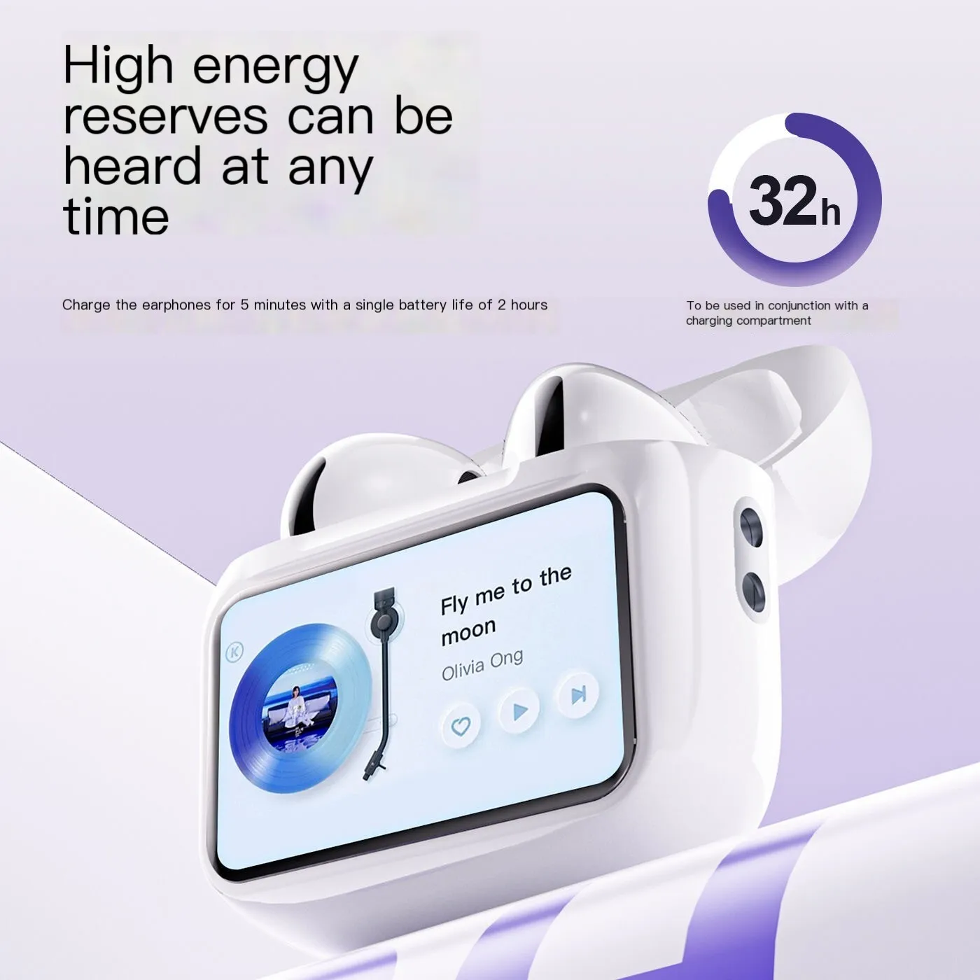 Wireless Bluetooth LCD Colour Smart Touch Screen Earpods Semi-in-ear Noise Canceling Earbuds Ultra Long Endurance Earphones