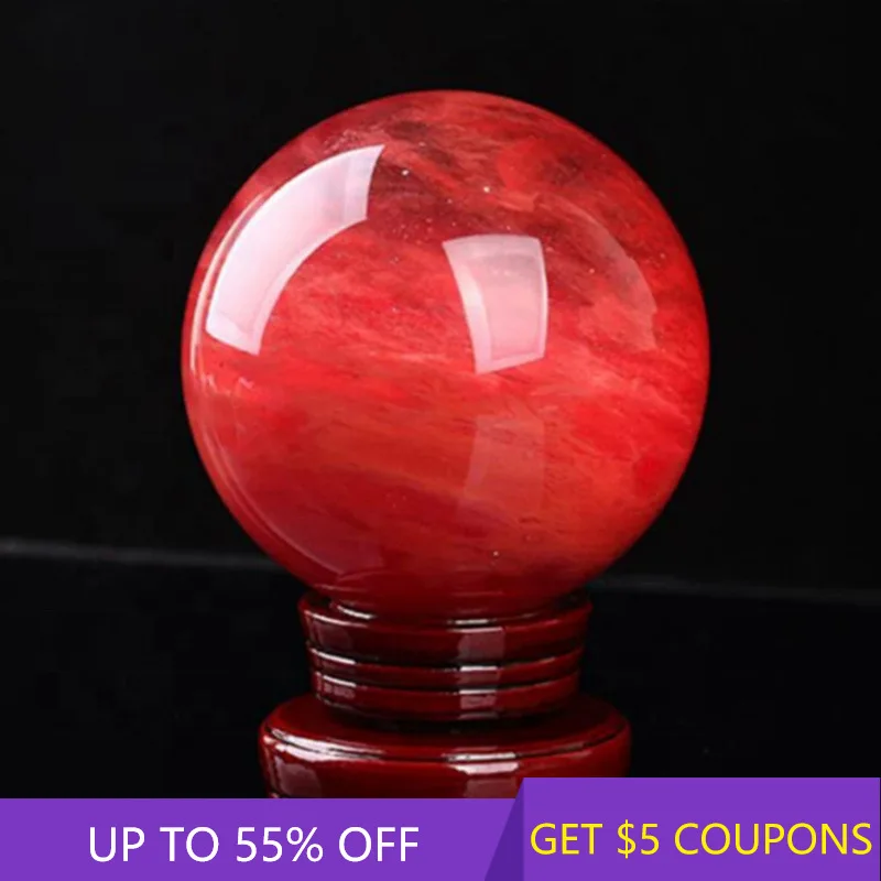 

80mm Large Natural Red Smelting Polished Stone Ball Quartz Crystal Sphere Reiki Healing Fengshui Home Decoration W/ Stand Gift