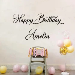 Happy Birthday Sign Adesivo da parete in vinile Feste Nome personalizzato per bambini Decalcomanie da muro Anniversaire Decorazione domestica personalizzata