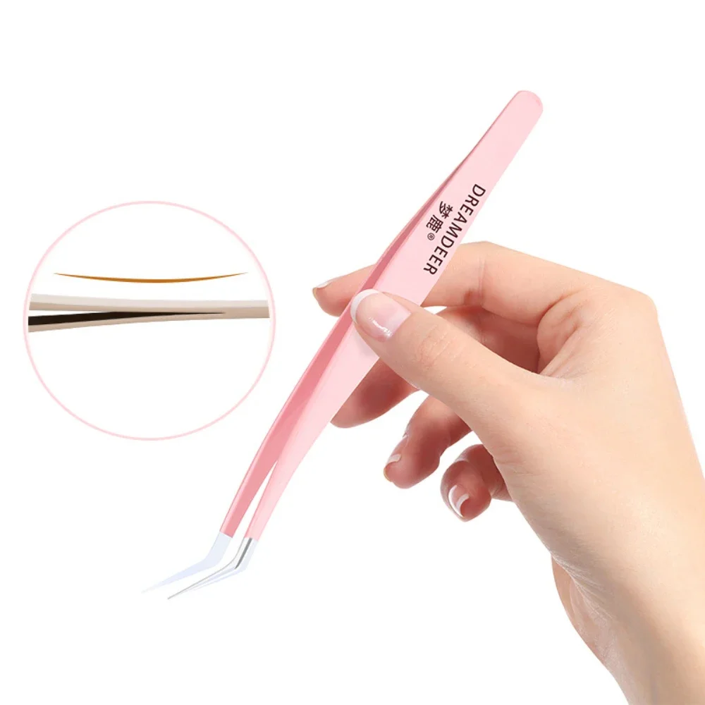 High Precision Stainless Steel Eyelashes Tweezers Round Head Superhard False Eyelash Tweezers Travel Makeup Tools