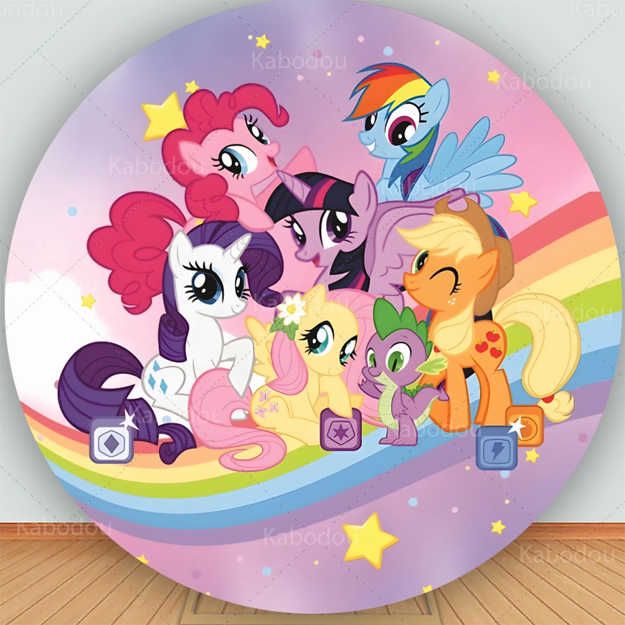 Fondo redondo de My Little Ponys para fiesta de cumpleaños, decoración de caballo de dibujos animados, fondo de fotografía para Baby Shower, utilería de estudio circular
