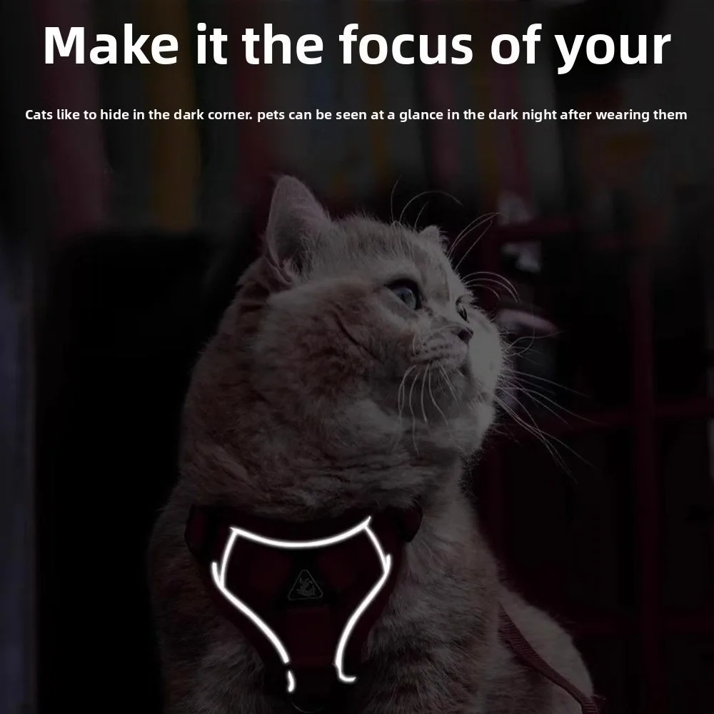 

Adjustable Cat Harness and Leash Sets Reflective Breathable No-Pull Chest Strap Kawaii Vest Style Mesh Pet Harnesses Walking