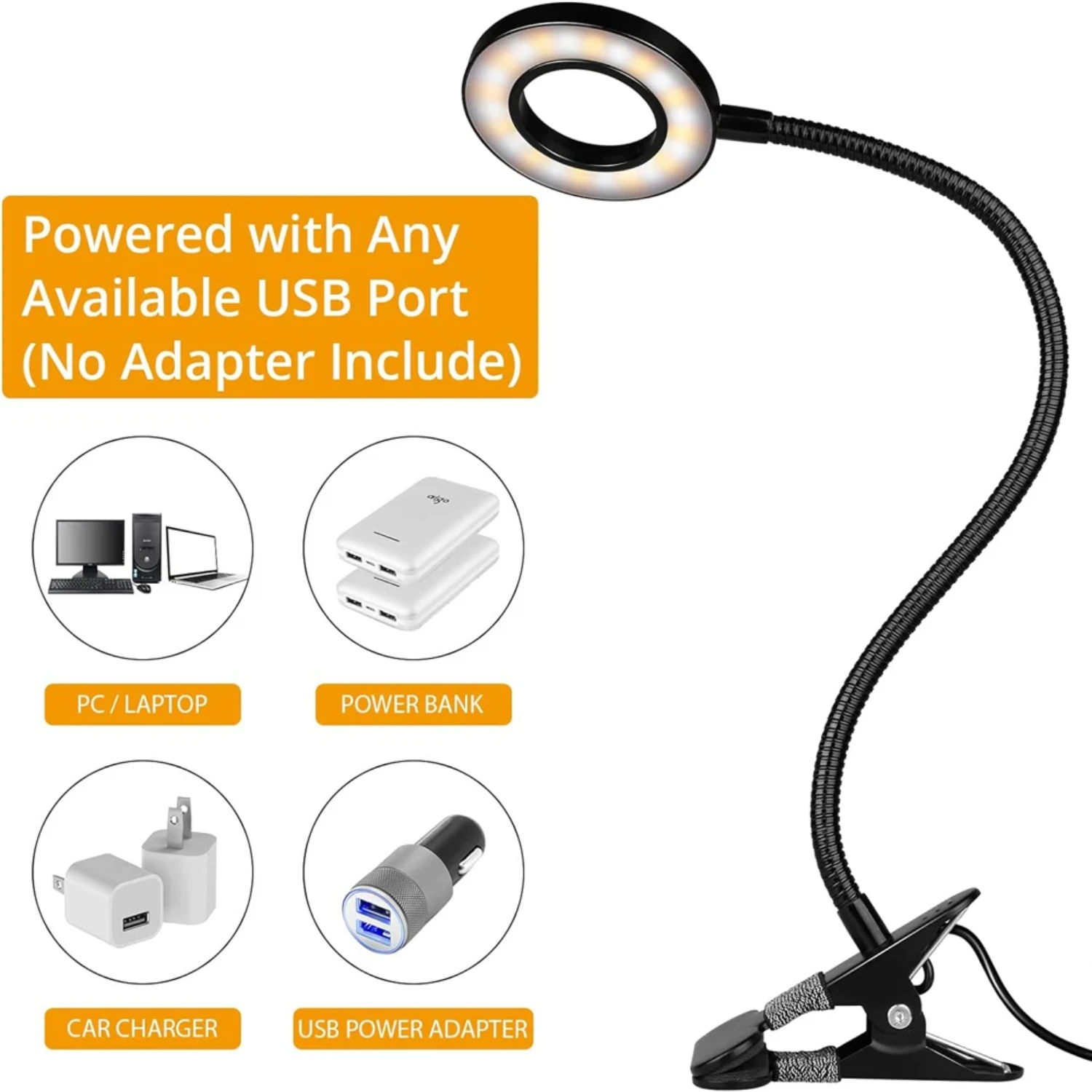 Imagem -06 - Flexível Gooseneck Clip sobre Desk Lamp Mesa de Leitura Luz Eye-caring Usb Clamp Livros Night Light Estudo de Leitura Novo ° 48 Leds