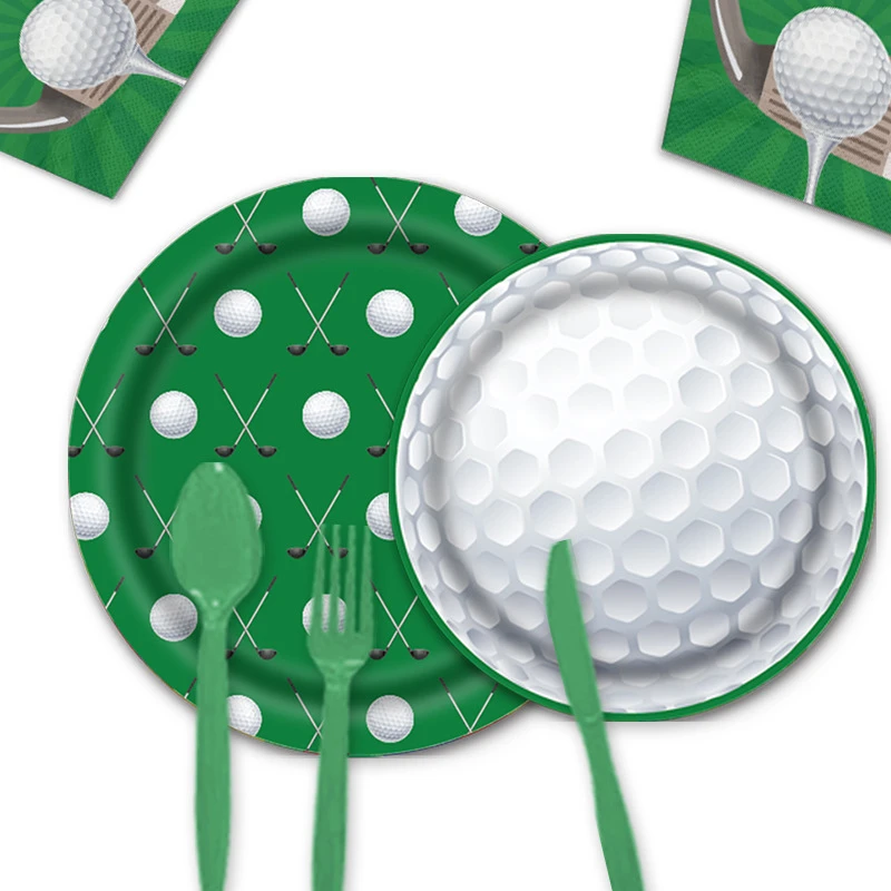 8Pcs Golf Theme Sports Series Party Disposable Tableware Green Napkins Paper Cup Golf Ball Birthday Party Paper Plate Gecoration