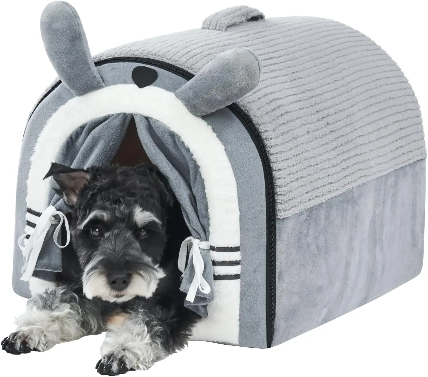 

Jiupety Cute Dog Bed with Door, Reversible Cushion, Portable Puppy House, Grey, Up to 22lbs