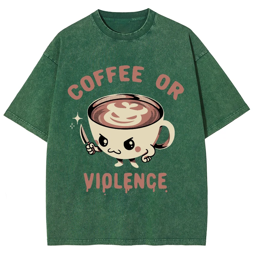 Cute Cartoon Coffee Cup Print Women's T-Shirt Imitation Denim Cotton Comfortable Loose Short Sleeve Casual Fashion Design Top