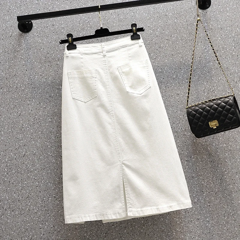 

Женская джинсовая юбка с завышенной талией, с разрезом