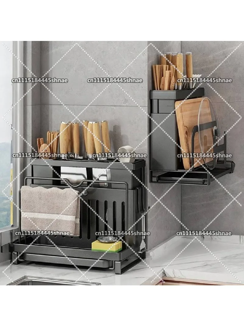 Wall-mounted multi-functional kitchen chopstick cage integrated vegetable rack pot lid storage rack cutting board storage rack