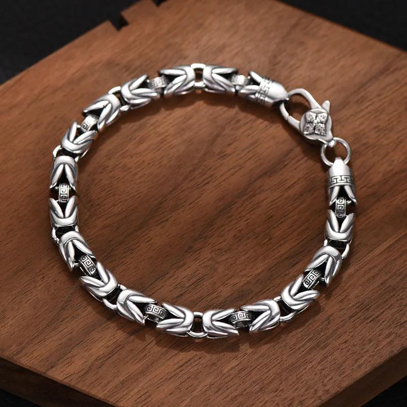Real 925 Sterling Silver Bracelet For Men Women Vintage Handmade Punk Pure Silver Byzantine Bracelets Lucky Armband Lobster