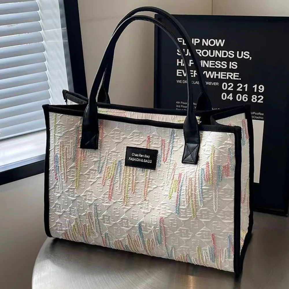 

Versatile Canvas Tote Bag with Zipper Three-dimensional Pattern Handbag Large Capacity Single Shoulder Bag Travel