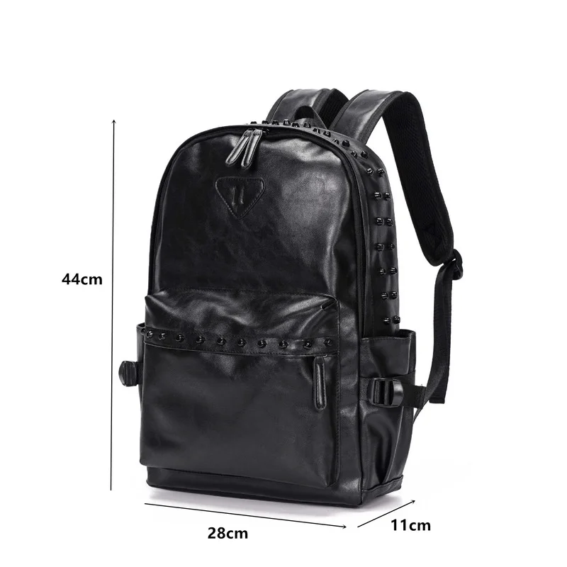 Vintage Men\'s Backpacks Brand Designer Rivets Backpacks Men Soft PU Leather Travel Backpacks Men Women High Capacity School Bag