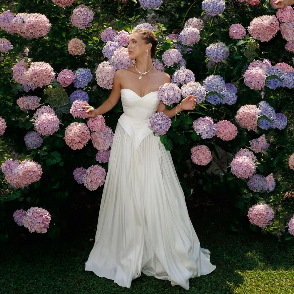Satin A Line Wedding Dresses Sweetheart Pleated Civil Marriage Bride Dress Floor Length Minimalist Bride Gowns Customized