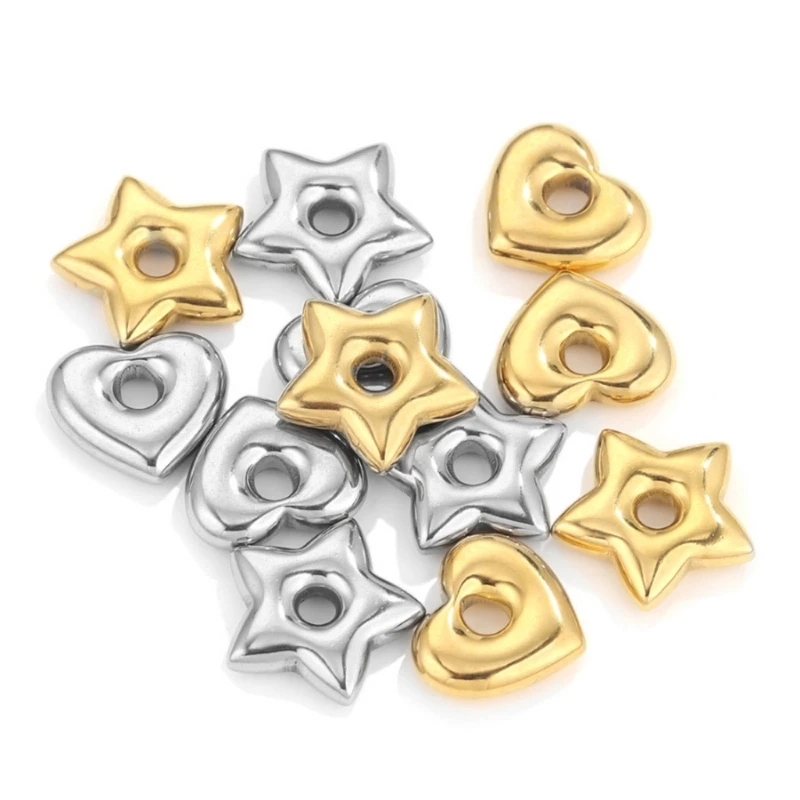 E15E Stainless Steel Heart Star Bead Gold Silver Color Spacer Beads for Jewelry DIY