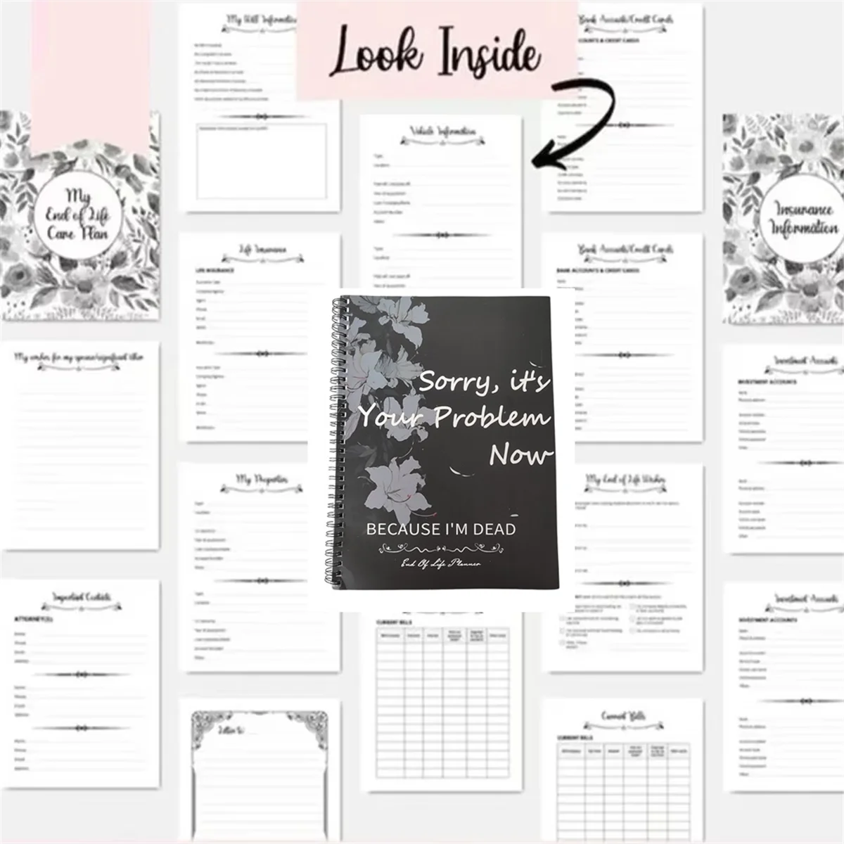 SEMOIC 1 قطعة آسف إنه مشكلك الآن لأنني ميت، مخطط نهاية الحياة المضحكة، ترتيبات نهاية الحياة، مجلد الطوارئ