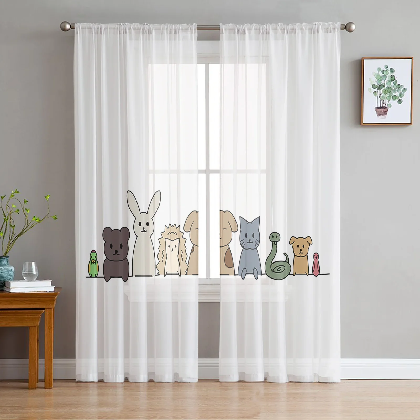 Animal Cartoon Cat Dog Hedgehog Snake Bird Tulle Drapes for Living Room Bedroom Sheer Window Curtains Balcony Voile Curtains