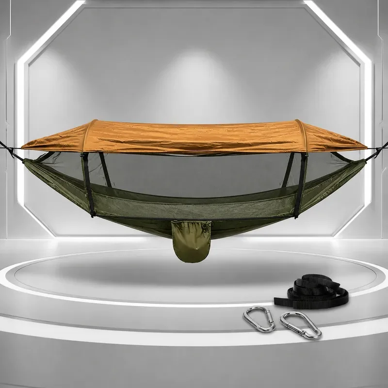 for Outdoor Camping Hammock Double Mosquito Net Automatic Quick Opening Awning Portable Folding Net Bed with Neck Pillow