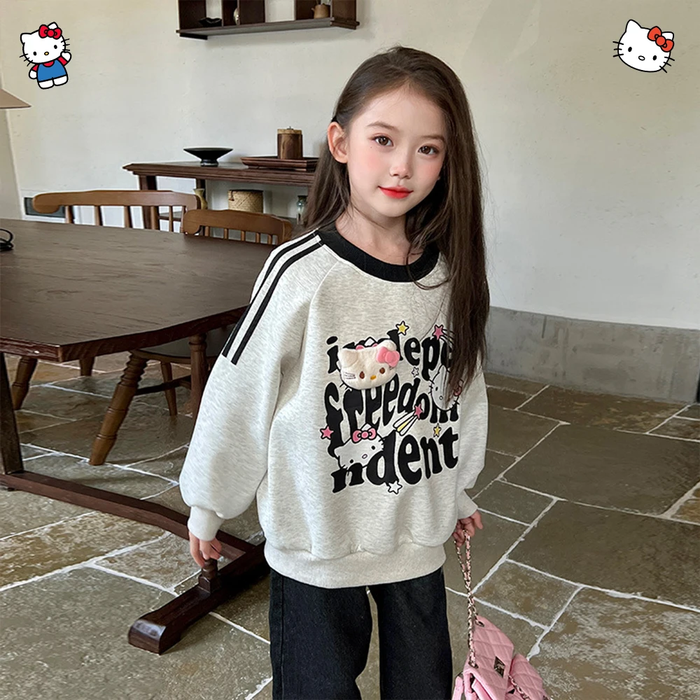 

Kawaii Hellokitty Cartoon Children Girls Hoodie Autumn Teen Student Anime Loose Sanrio Comfort Leisure Pullover Top 2025 New