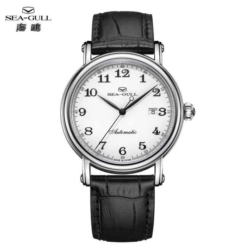 

Мужские механические часы Seagull, автоматические деловые часы, 40 мм, кожаный ремешок, сапфировый календарь, повседневные часы, 1054, новинка