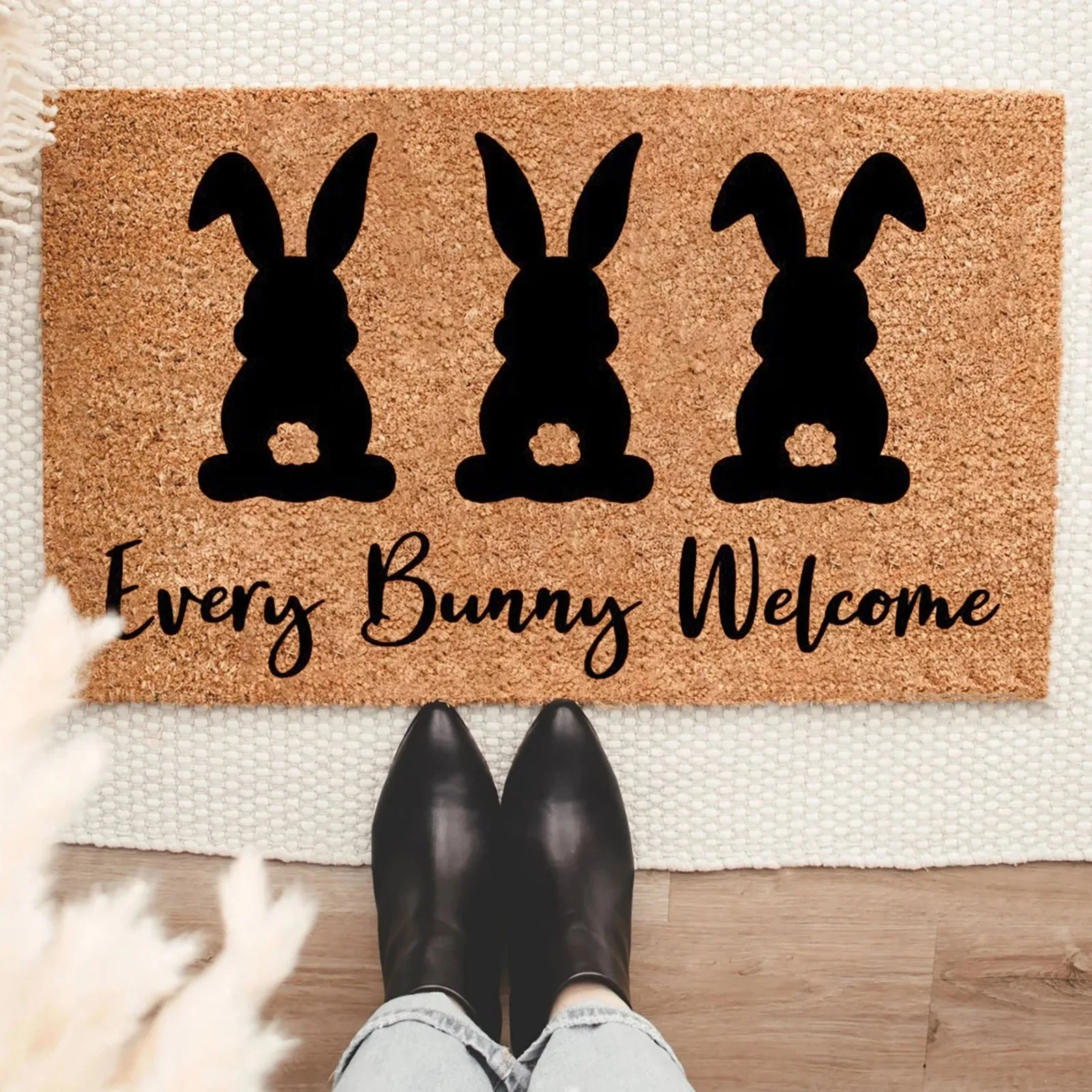 

Cute Rabbit Print Mat Happy Easter Entrance Floor Decorative Washable Carpet Wrinkle-Resistant Doormat Non-Slip Easy Clean Rugs