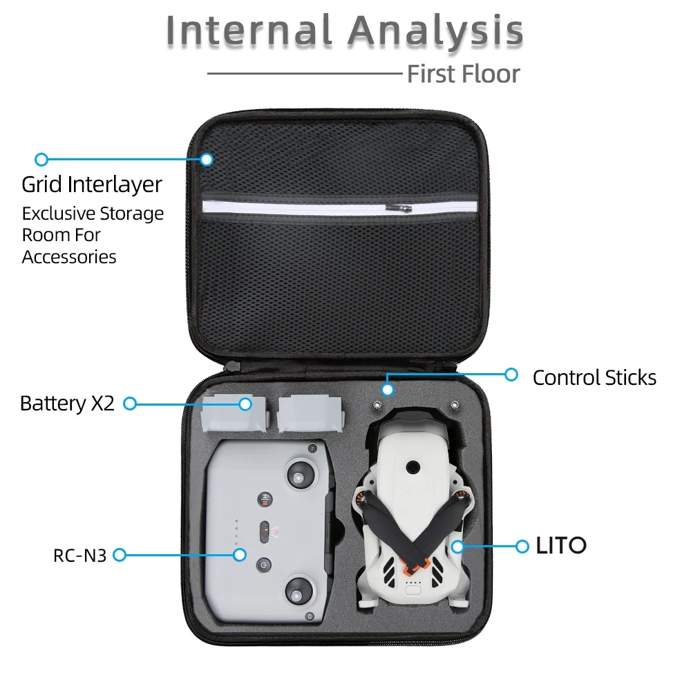 

Carrying Case for DJI Lito, Portable PU Storage Bag for DJI Lito Fly More Combo, Travel Hard Shell Organizer Protective Cover