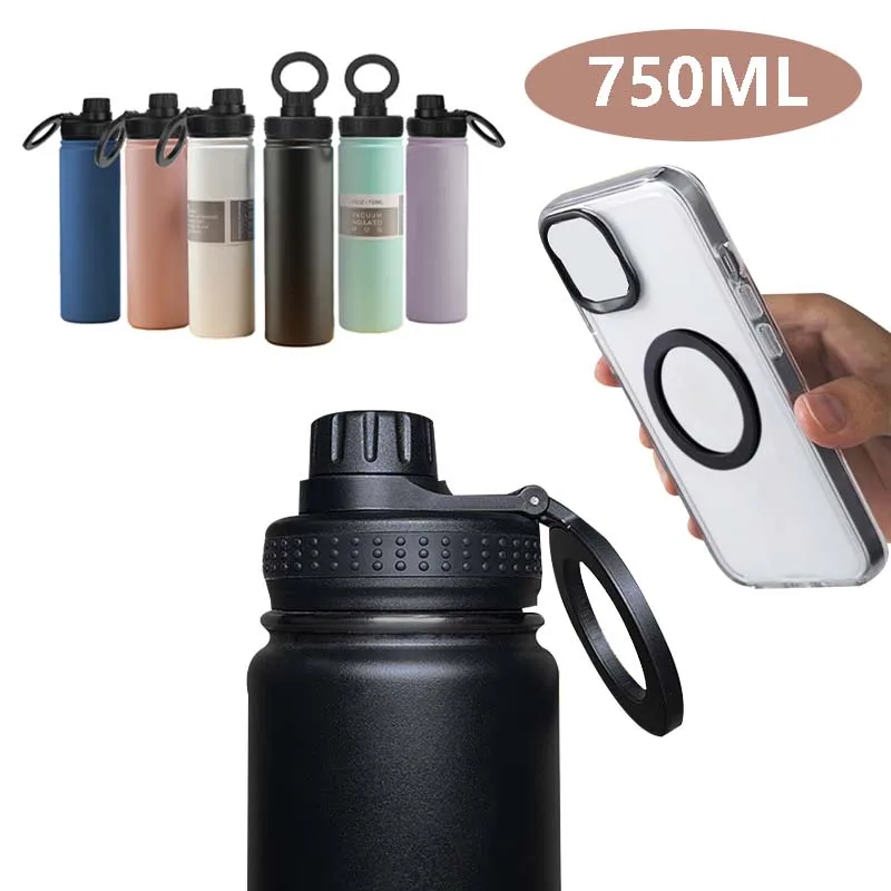 Botella de vacío de acero inoxidable de 750ml con soporte magnético, botella de agua de aislamiento de gran capacidad para viajes, taza de agua deportiva