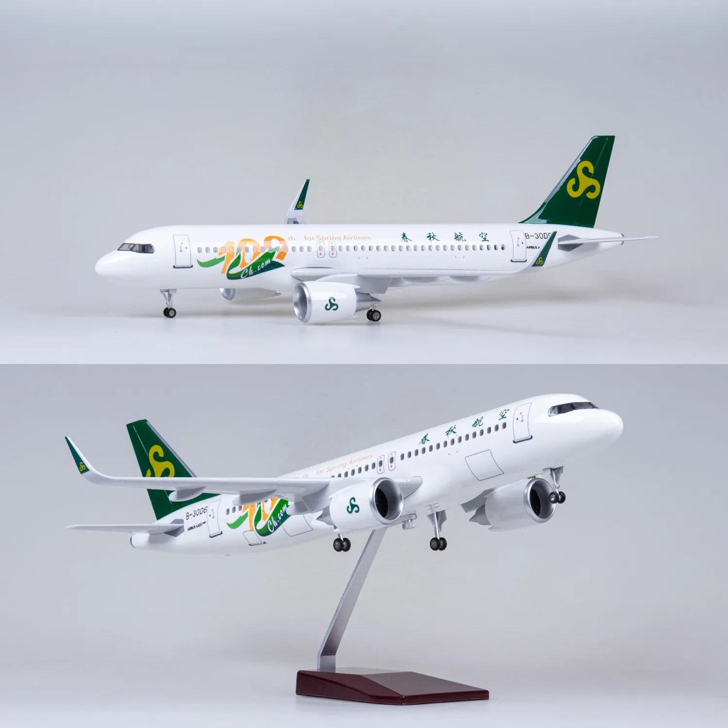 1/80 Scale 47cm Spring Airlines A320 Diecast Resin Airplane Model Toy Kit with Landing Gear Wheel for Collection Display or Gift