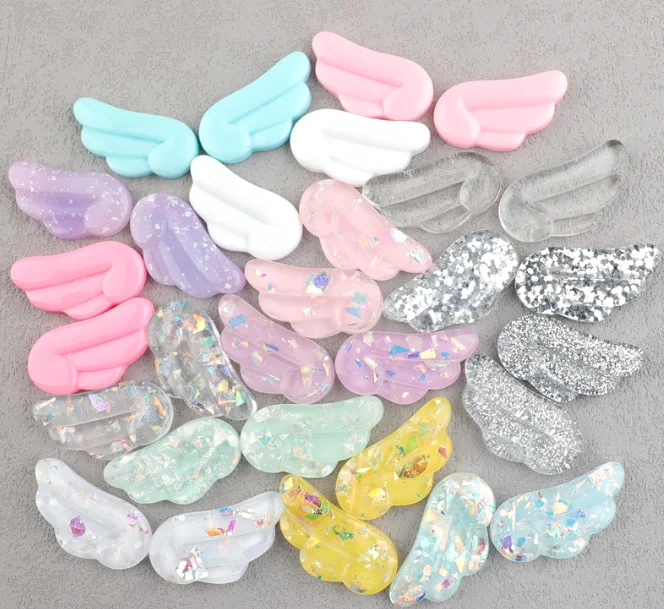 Cabujones de resina con diseño de alas de Ángel, adorno para teléfono, decoración artesanal, bricolaje, Kawaii, 10 par/lote