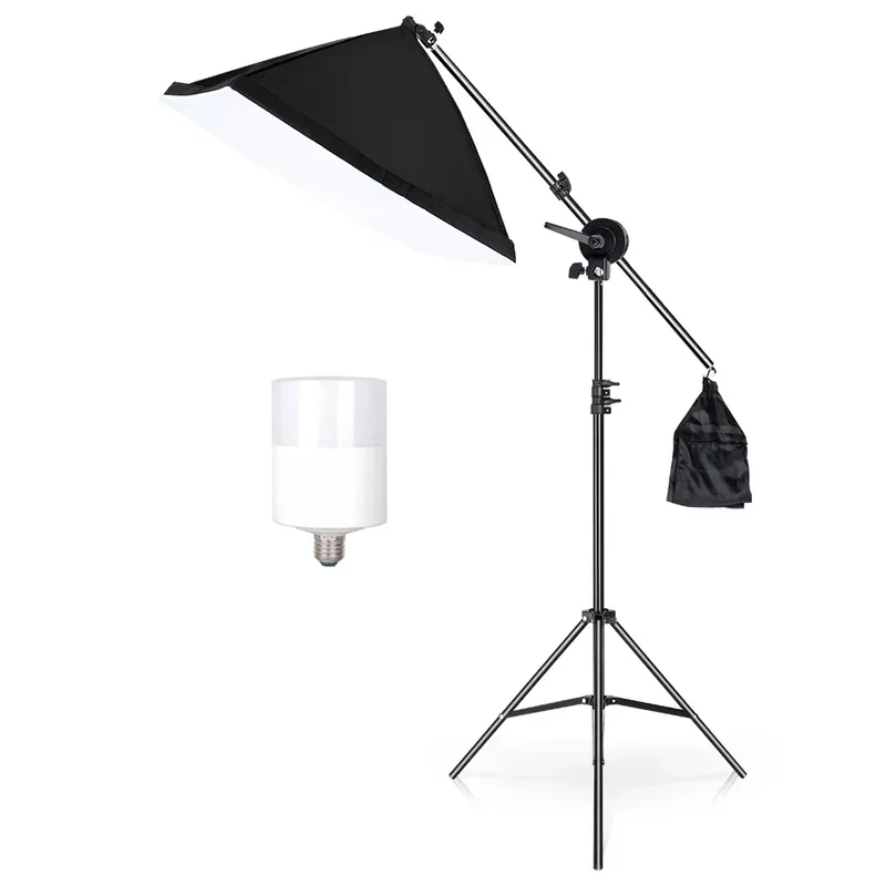 Bras de support cantilever de 135 cm avec trépied de 2 m pour photographie, support d'éclairage pour boîte à lumière, studio photo et sac de sable vide