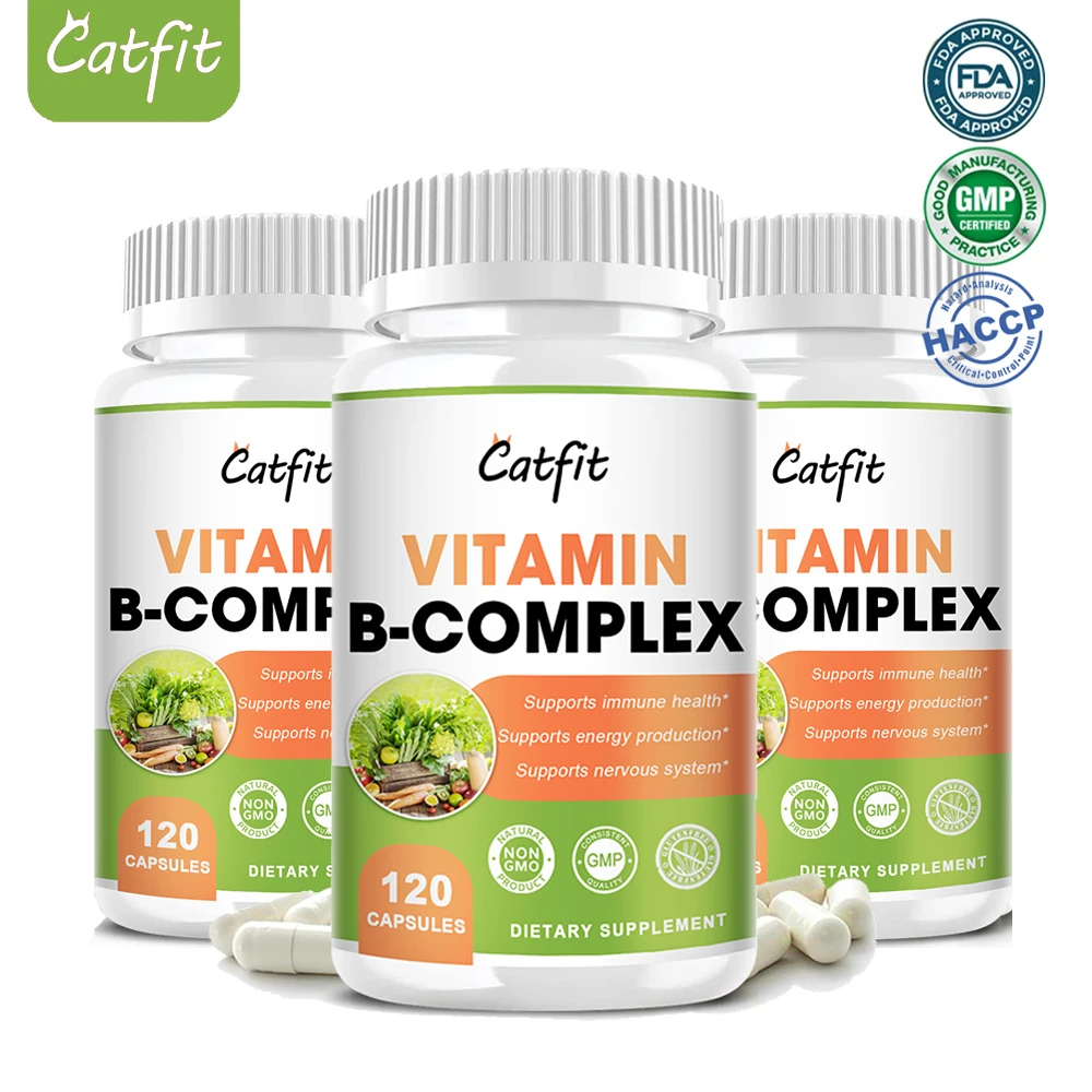 

Catfit Compound Vitamin B Capsules VB B1 B2 B6 B12 Relieve stress and immune system support Metabolic function assistance