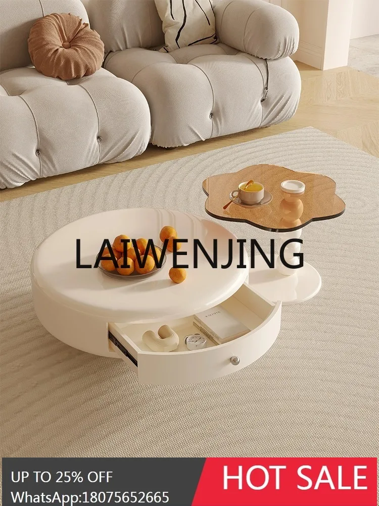 

Cream Style Tea Table Living Room Storage French Petal Cloud Tea Table Modern Light Luxury round