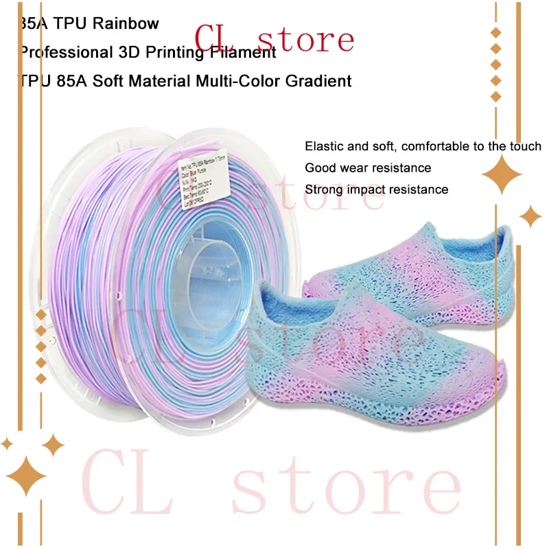 

85A TPU Rainbow Soft Material 1kg 3D Printing Filament Multi-Color 1.75mm