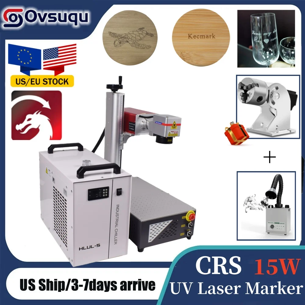 [الأسهم الأوروبي/الولايات المتحدة] 0.01 مللي متر دقة CRS 15 واط الأشعة فوق البنفسجية الليزر ماركر آلة الحفر بالليزر الأشعة فوق البنفسجية الدوارة المعادن الخشب الاكريليك الزجاج تبريد المياه