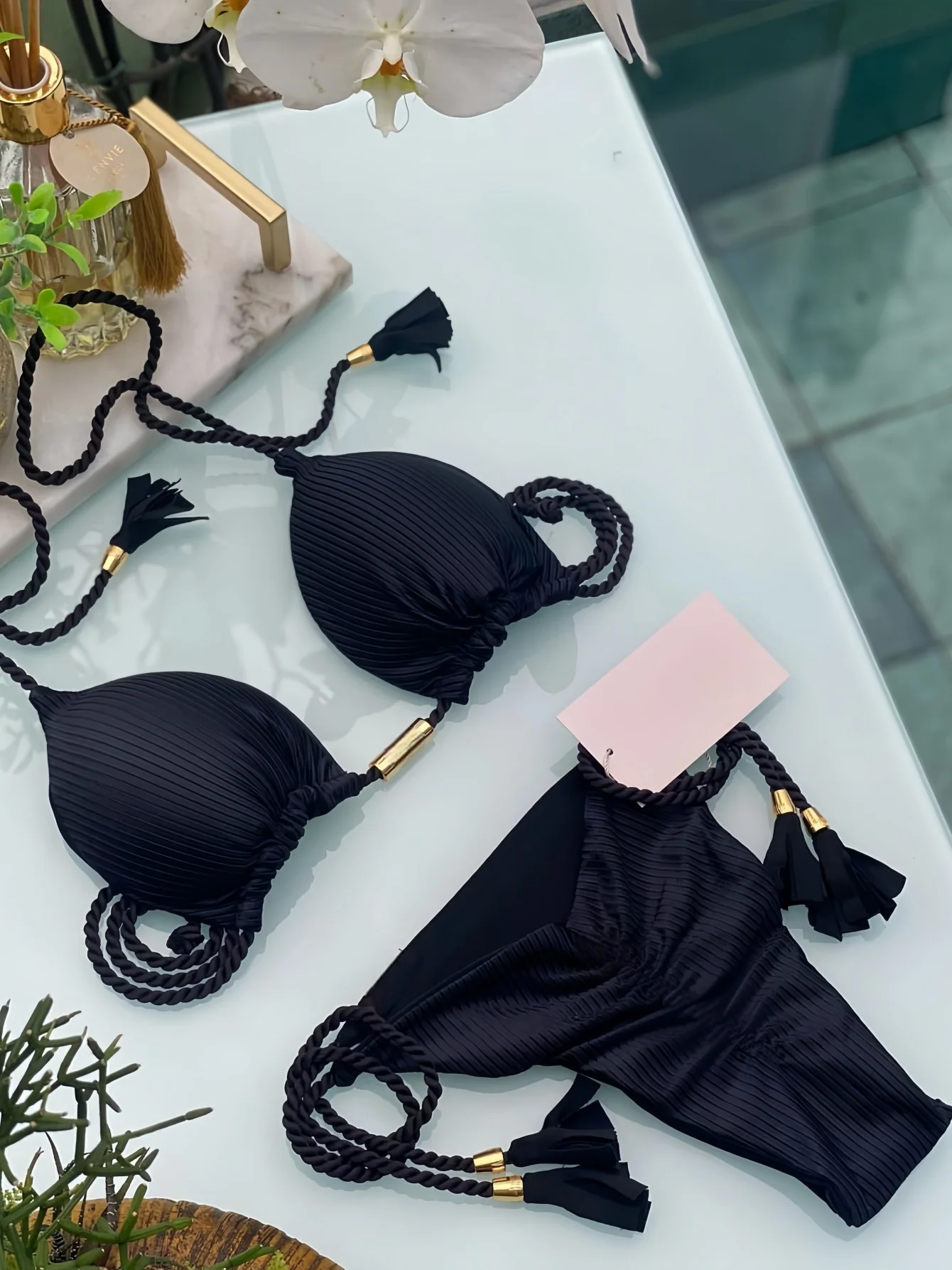 섹시한 꼬기 밧줄 붕대 솔리드 비키니 세트 여성 수영복 핏 스트립 패브릭 삼각형 수영복 수영복 브라질 Biquinis / 수영복